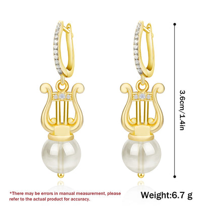 Elegant Lyre-Shaped Natural Blue Moonstone Earrings in S925 Silver