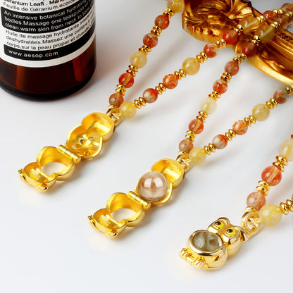 Dainty Titanium Quartz & Golden Strawberry Quartz Necklace