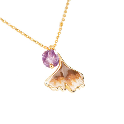 Ginkgo Silver Plated 18K Gold Amethyst Necklace