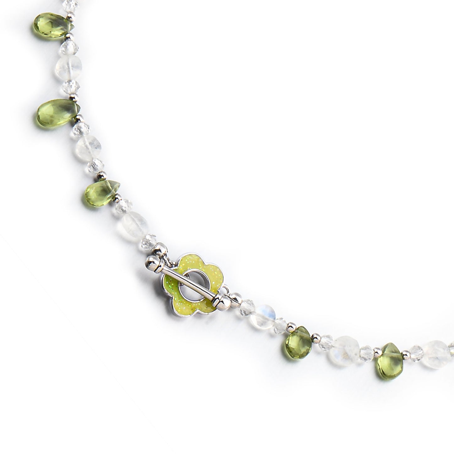 neckalce ladies elegant crystal beads in peridot green and white raw crystal choker necklace