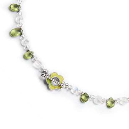 neckalce ladies elegant crystal beads in peridot green and white raw crystal choker necklace