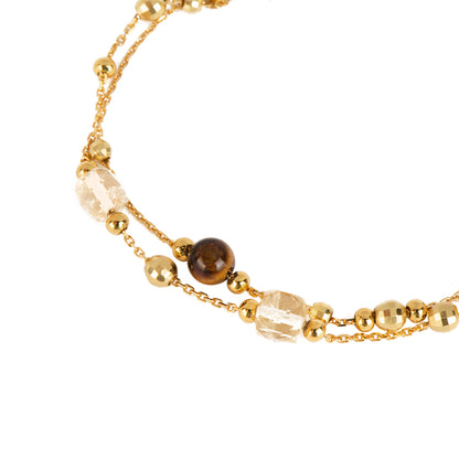 Citrine Tiger Eye 925 Silver Plated 18k Gold Chain Bracelet