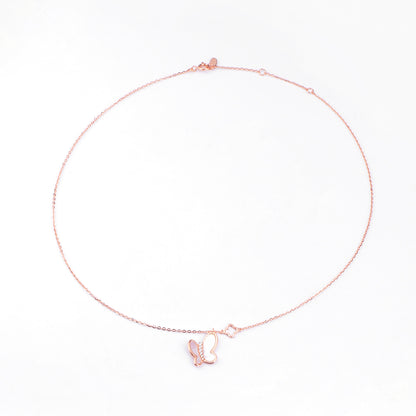 Collier papillon en argent plaqué or rose