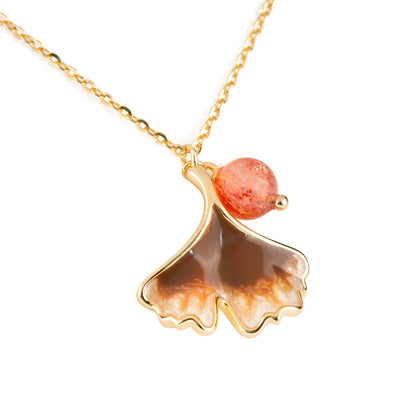 Ginkgo 18k Gold Plated Silver Golden Strawberry Quartz Necklace