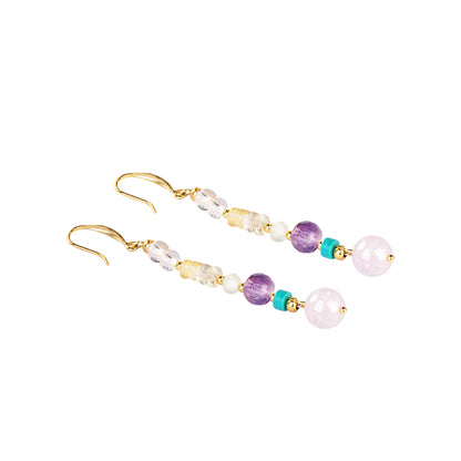 Purple Chalcedony Amethyst Rock Crystal Drop Earhook Earrings