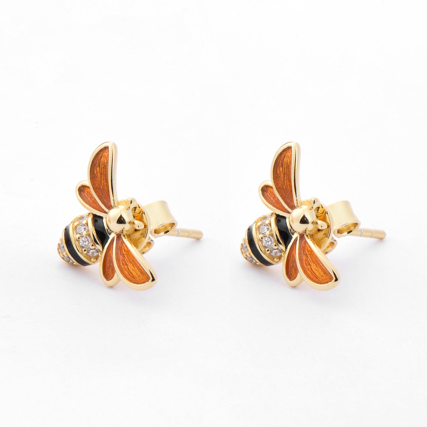 Sterling Silver S925 Plated 18K Gold Honey Bumble Bee Earring