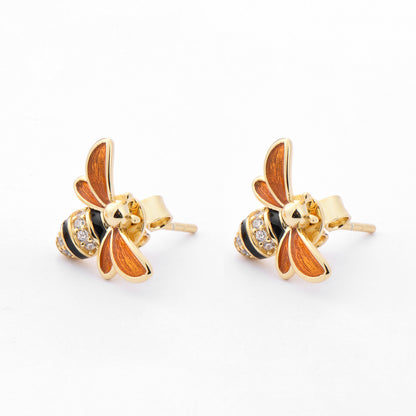 Sterling Silver S925 Plated 18K Gold Honey Bumble Bee Earring