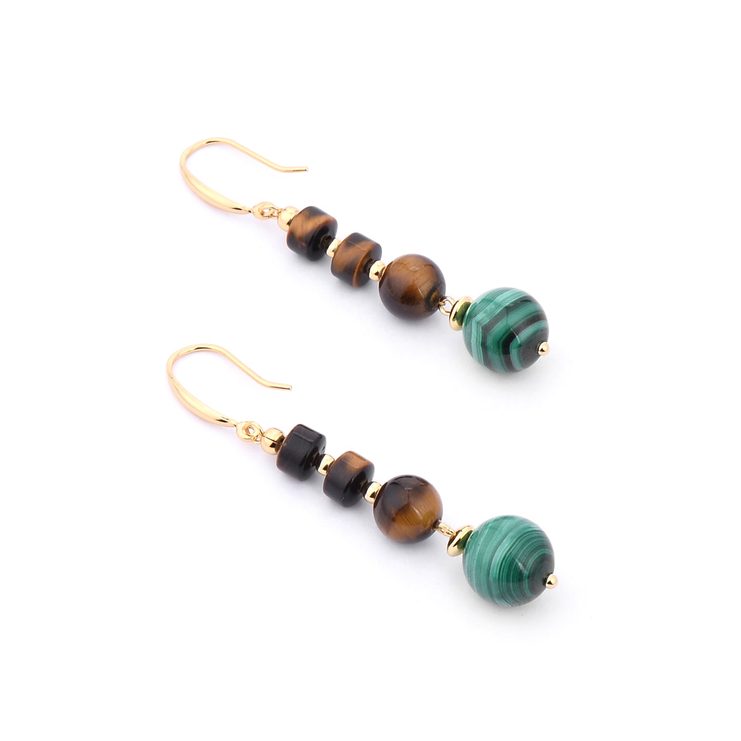 Cindy land Handmade Natural Malachite Gemstone with Tyre Shape Wheel Cut  Beads Tiger Eye Crystal for Healing Earring