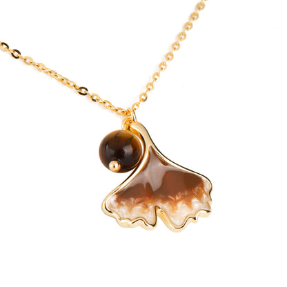 Ginkgo Silver Plated 18K Gold Tiger Eye Necklace