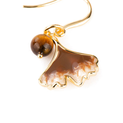 Ginkgo 18K Plated Silver Tiger Eye Earrings