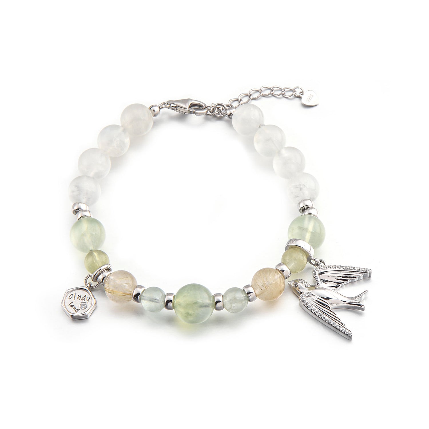 Prehnite Swarovski Crystals Swarovski Elements swallow pendant bracelet