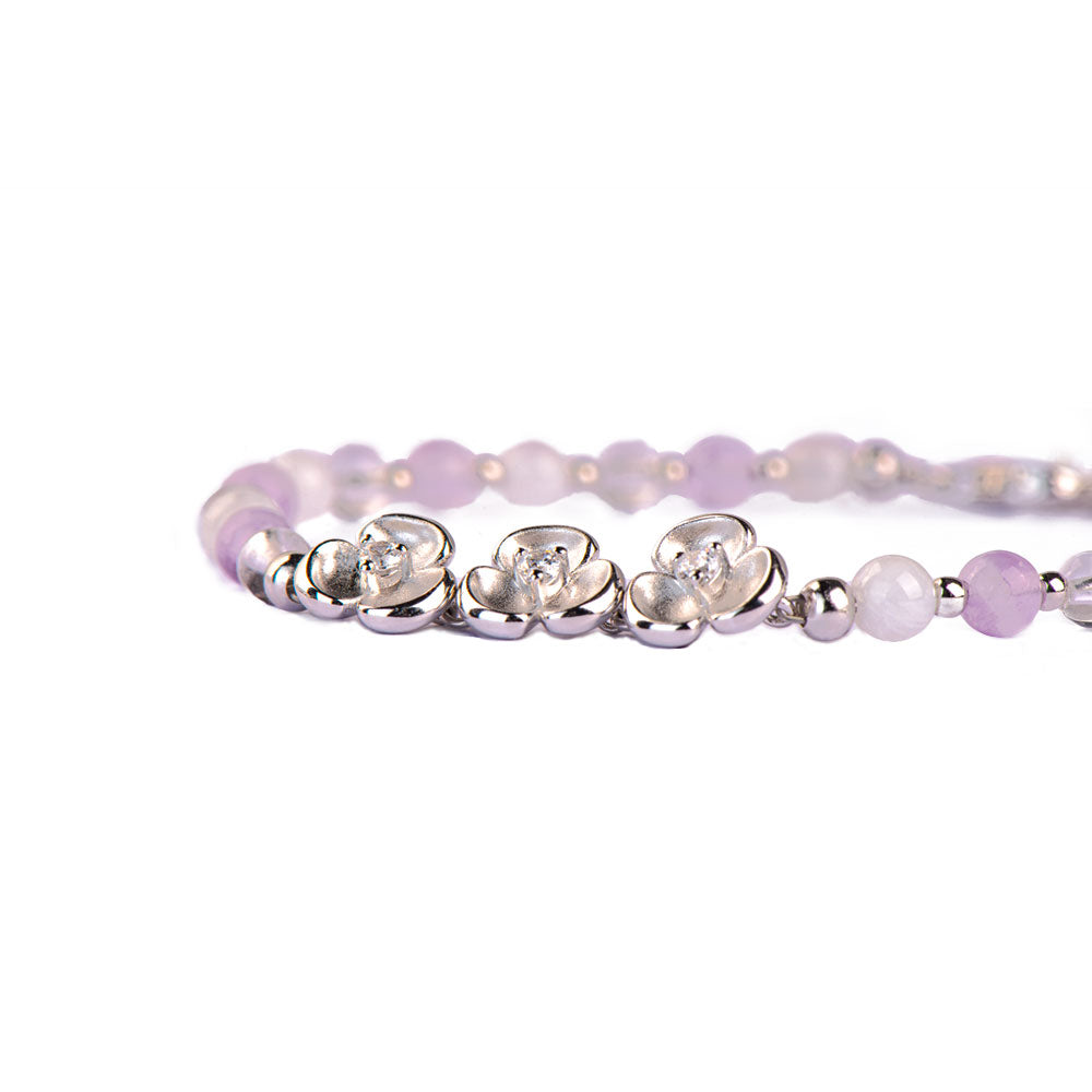 Trinity Blossom Purple Chalcedony Moonstone Extension Chain Bracelet