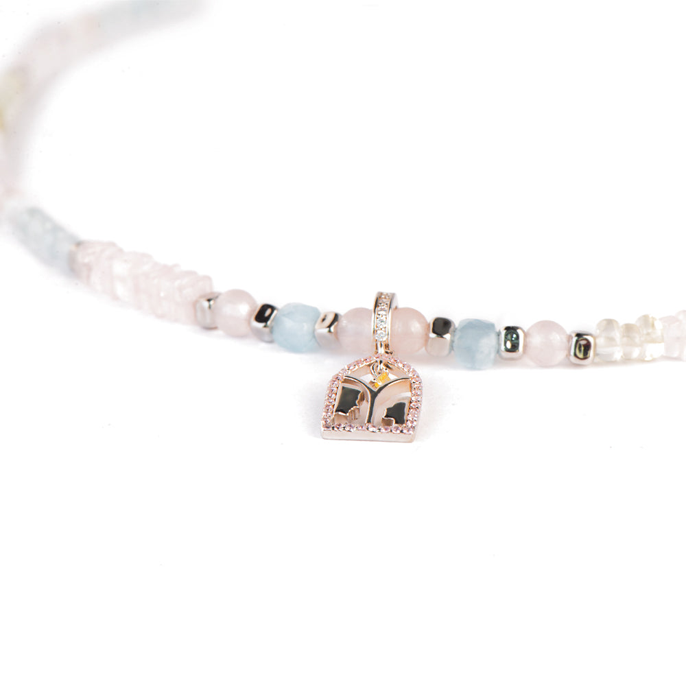 Gradient-colored Morganite Lemon Quartz Pendant Necklace