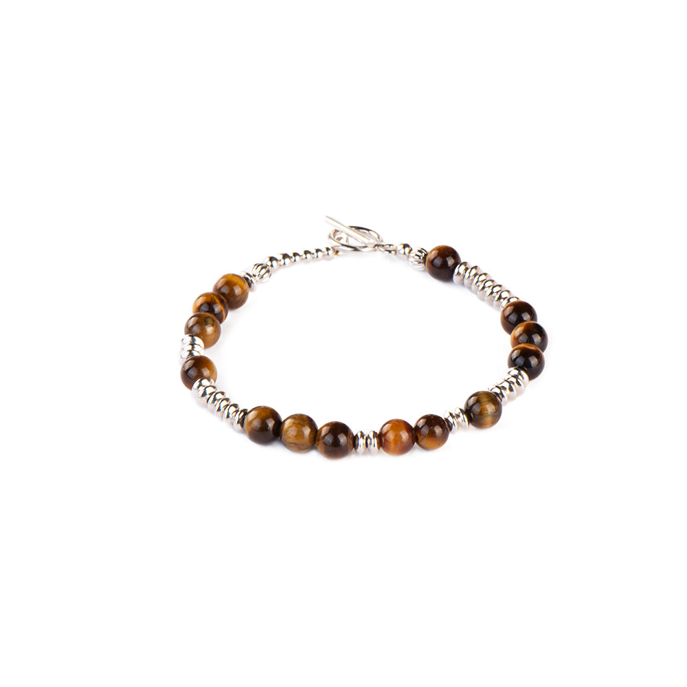 Round Tiger’s Eye 925 Silver Plated 18k Stylish Clasp Beaded Bracelet