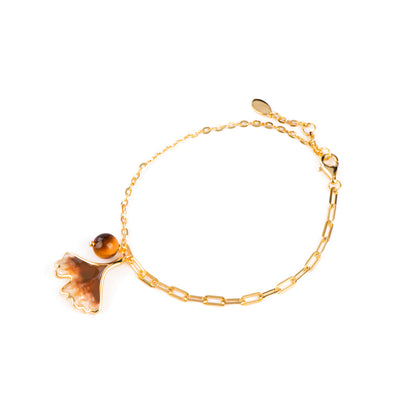 Ginkgo Silver Plated 18K Gold Tiger Eye Bracelet