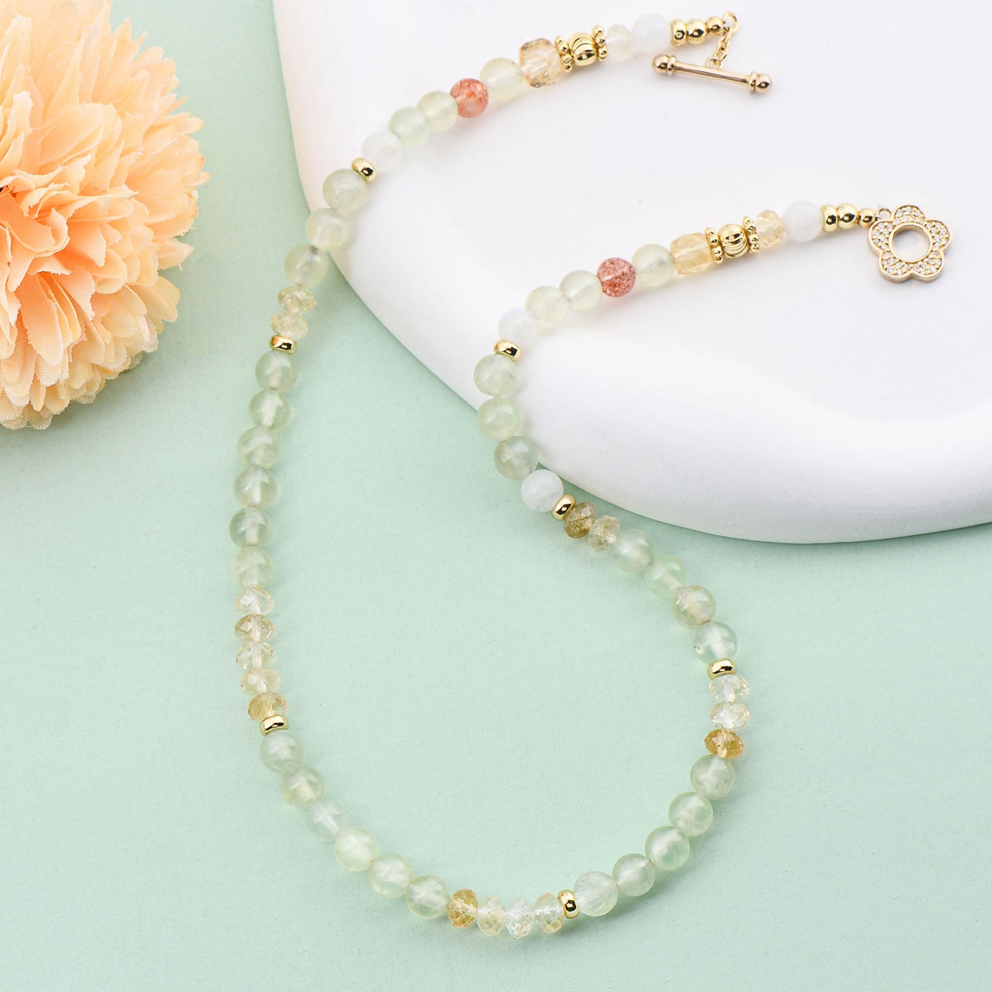 Prehnite and citrine beaded neckalce stackable choker