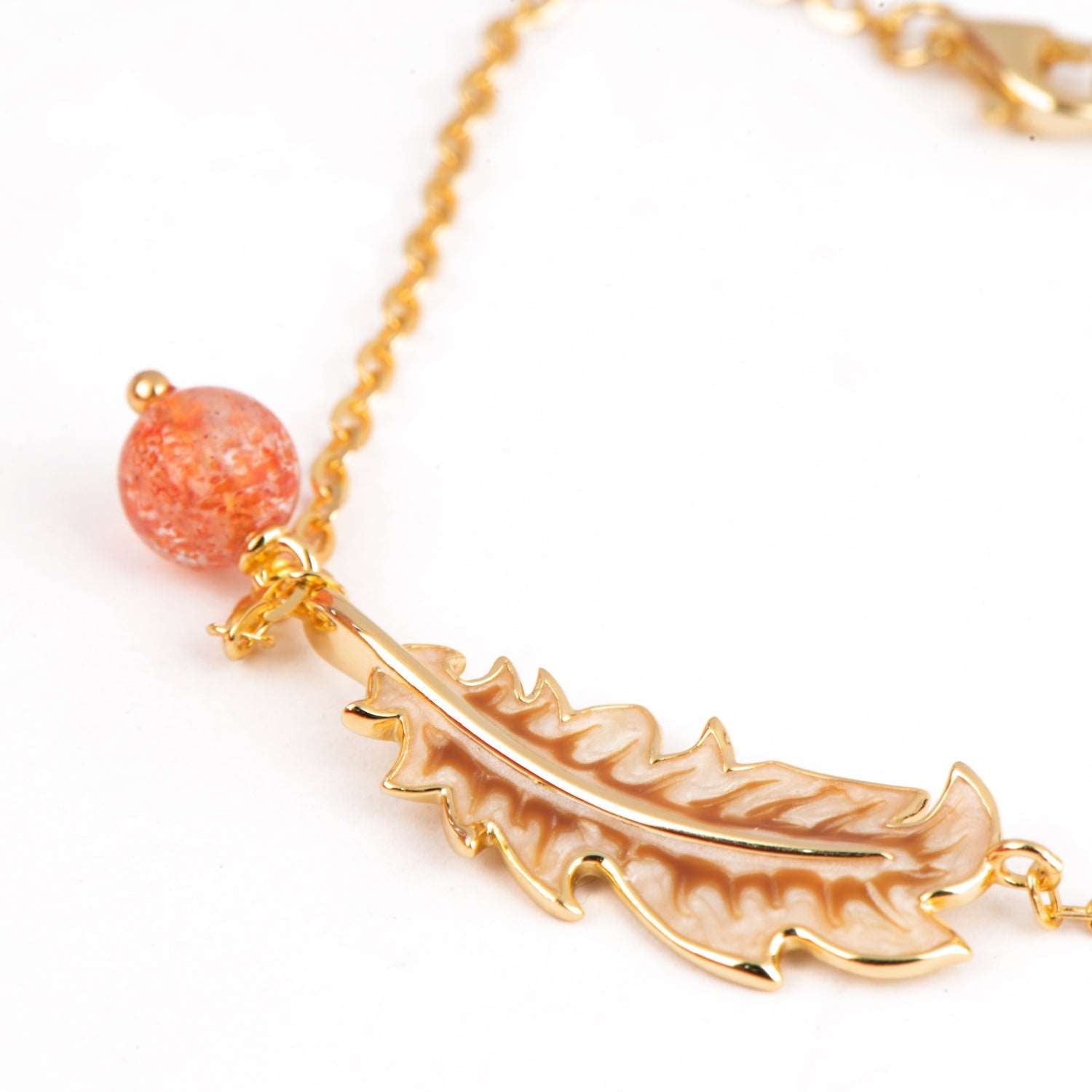 Feather 18k Gold Plated Strawberry Quartz Bracelet