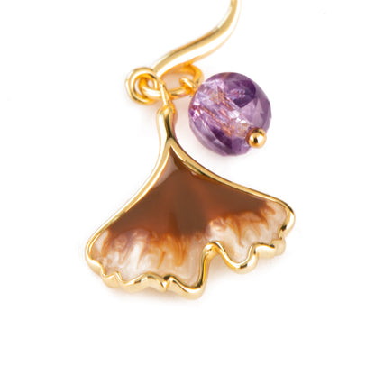 Ginkgo Silver Plated 18K Gold Amethyst Earrings