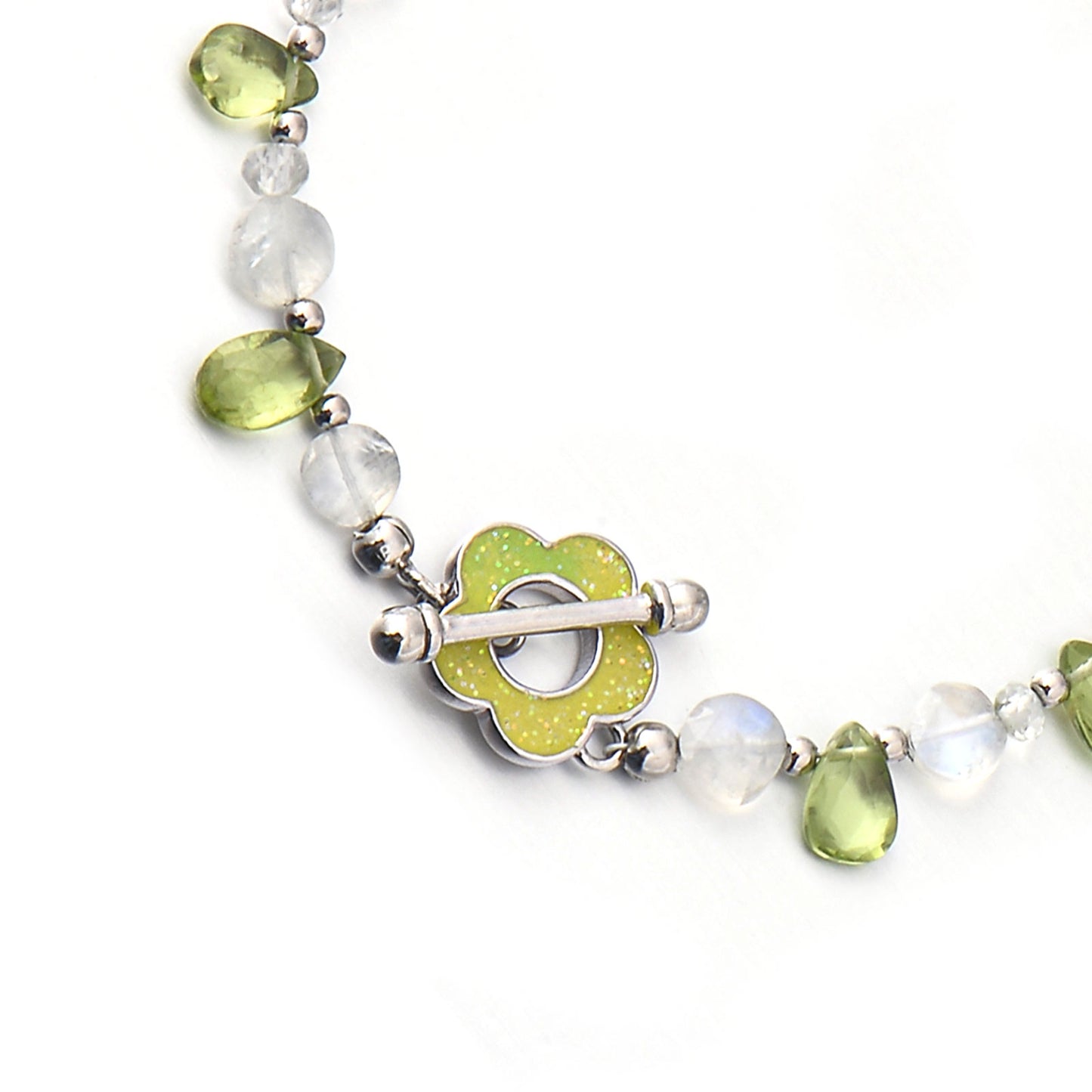 Peridot flower design enamelling toggle clasp bracelet