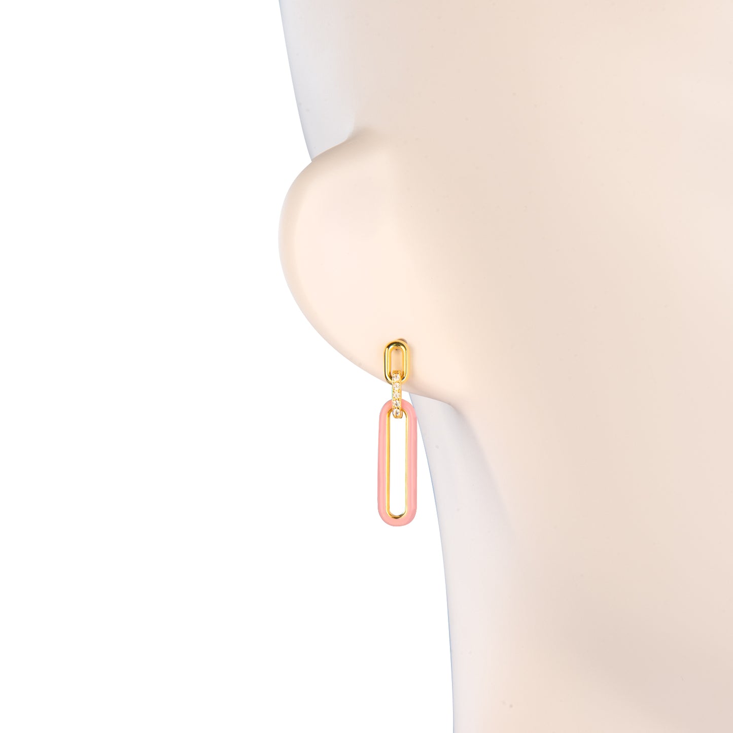 Geometric Charm: Pink 925 Sliver Plated 18k Gold Earrings