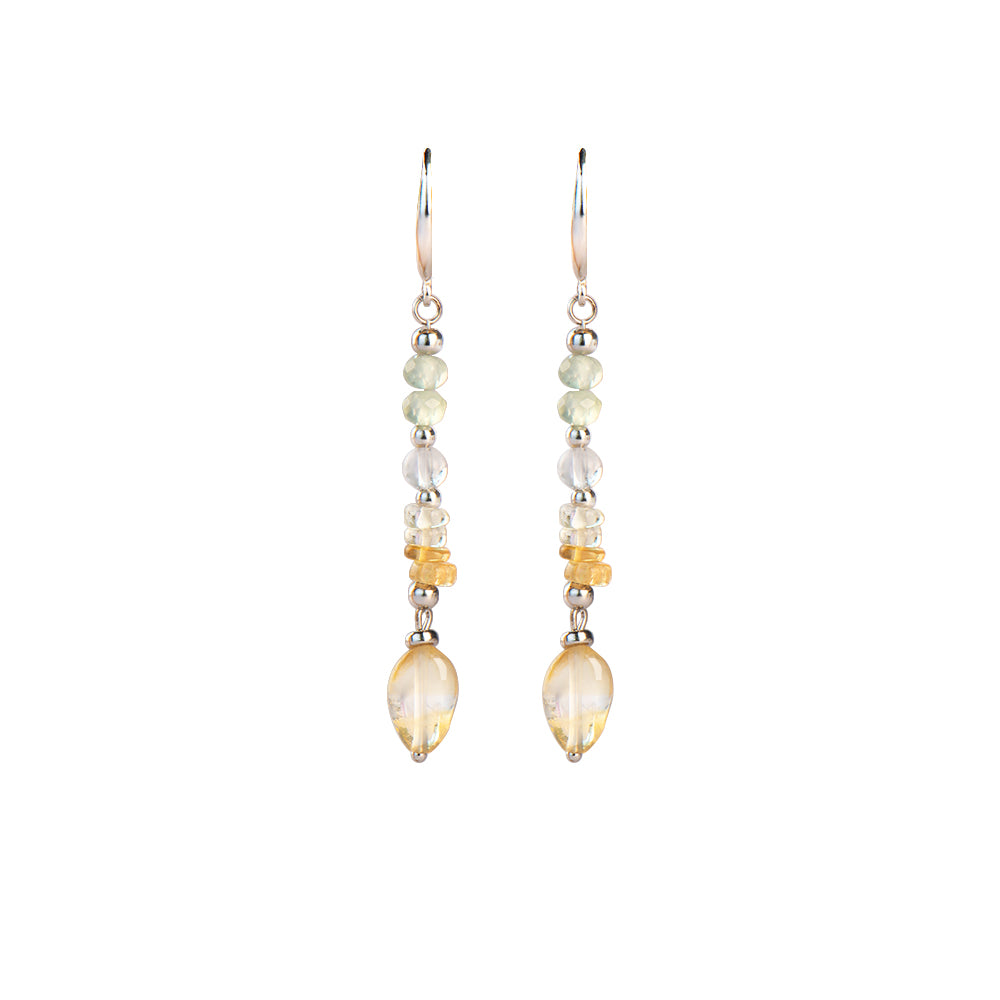 Citrine Lemon Quartz Prehnite Drop Earrings