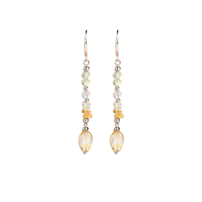 Citrine Lemon Quartz Prehnite Drop Earrings