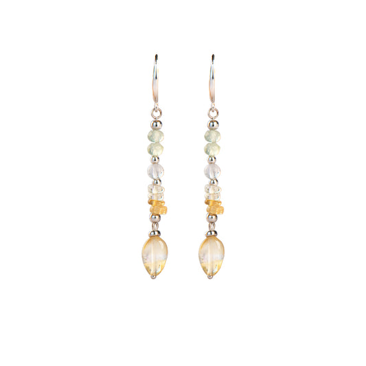 Boucles d'oreilles pendantes en préhnite et quartz citron citrine