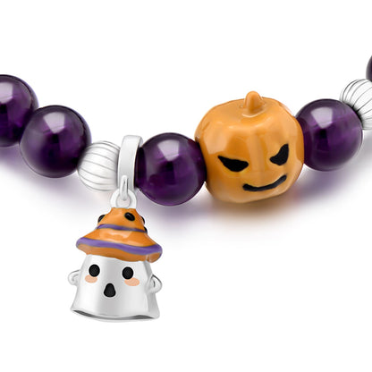 Purple Amethyst Halloween Crystal Bracelet Cutie ghost & Pumpkin Jewelry