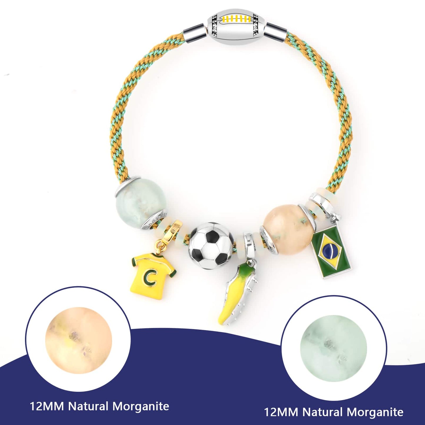 Charming Soccer Themed Crystal Natural Morganite Bracelet