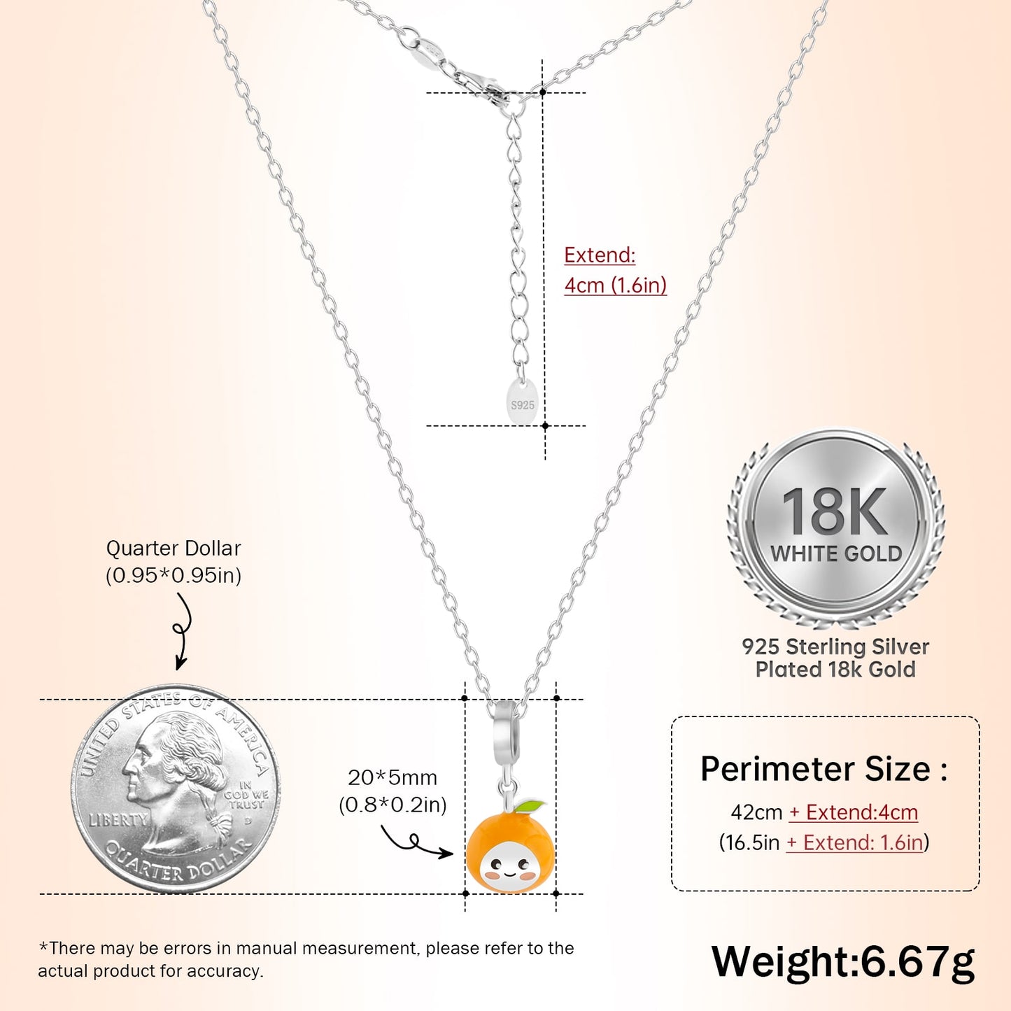 S925 Silver Charming Pendant Necklace Stylish Orange Desgin Jewelry Gift for Her