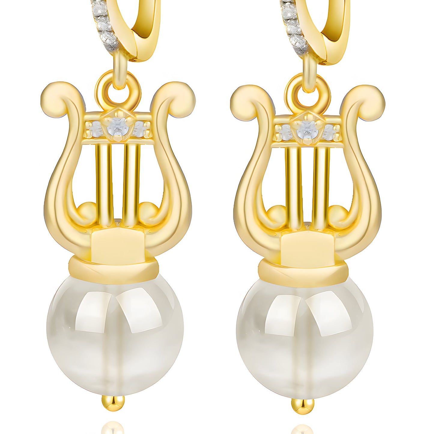 Elegant Lyre-Shaped Natural Blue Moonstone Earrings in S925 Silver