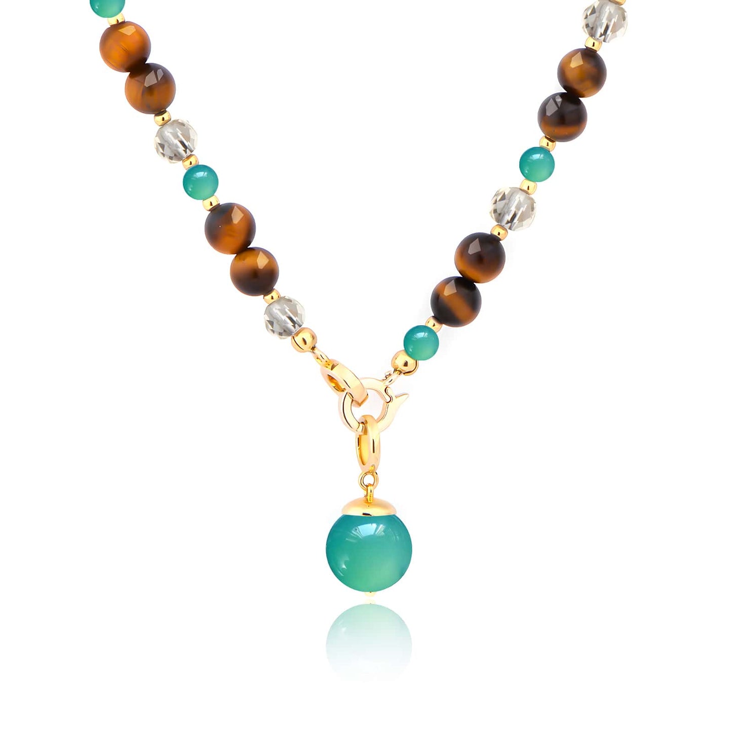 Sterling Silver Genuine Tiger's Eye Dainty round Pendant Necklace - Delicate Tiger Eye Stone round amazonite Necklace