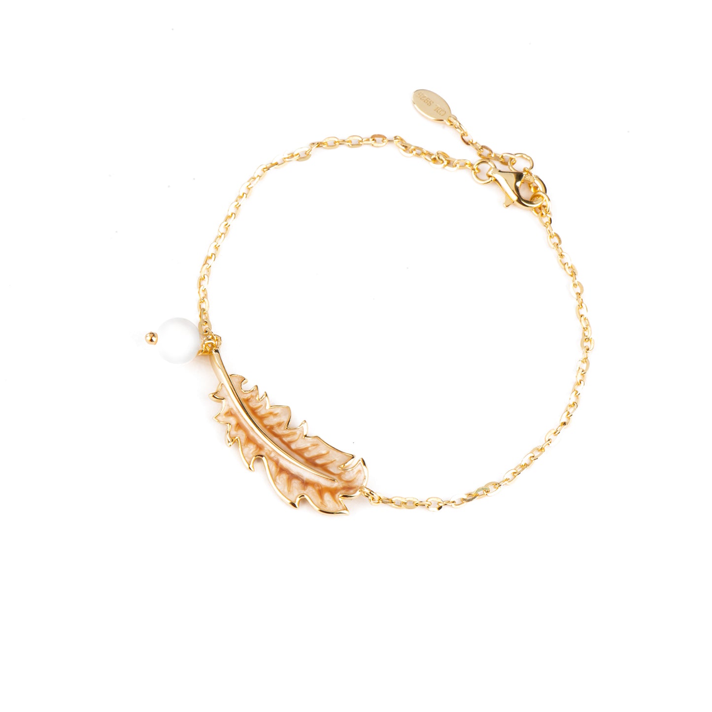 Feather 18k Gold Plated Mother Of Pearl Bracelet