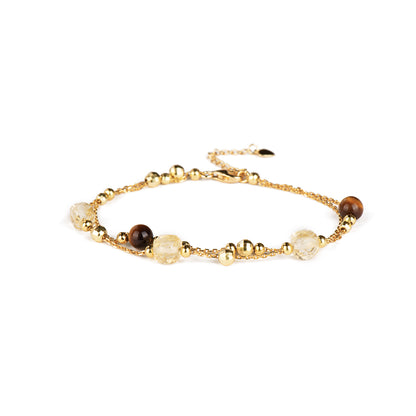 Citrine Tiger Eye 925 Silver Plated 18k Gold Chain Bracelet