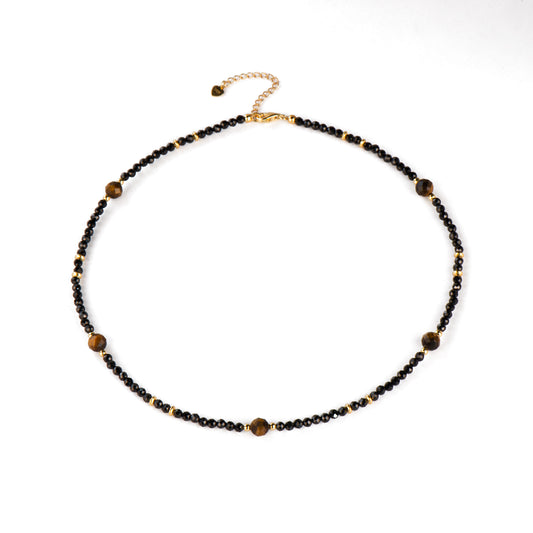 Round Faceted Black Spinel Tiger Eye Necklace