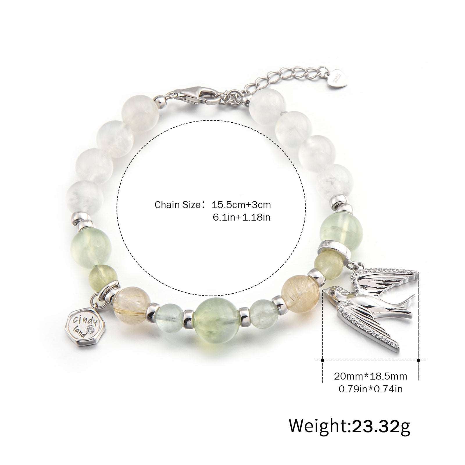 prehnite&blue moonstone&quartz spring light green color bracelet birthday gift for her