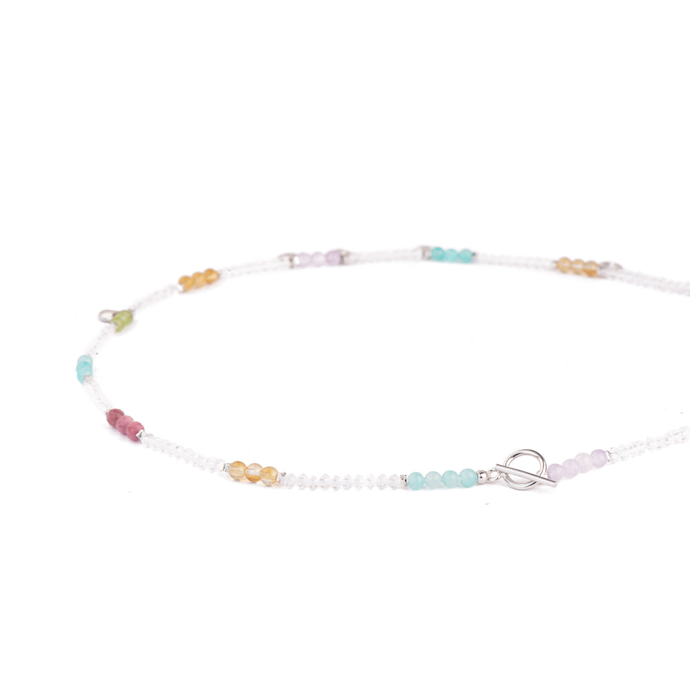 Colorful Stacked Amazonite Citrine Rhodochrosite OT Clasp Necklace