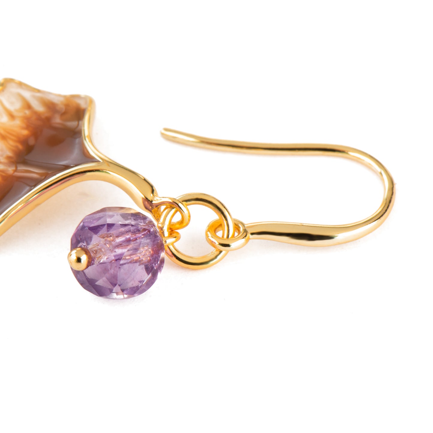 Ginkgo Silver Plated 18K Gold Amethyst Earrings