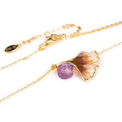 Ginkgo Silver Plated 18K Gold Amethyst Necklace