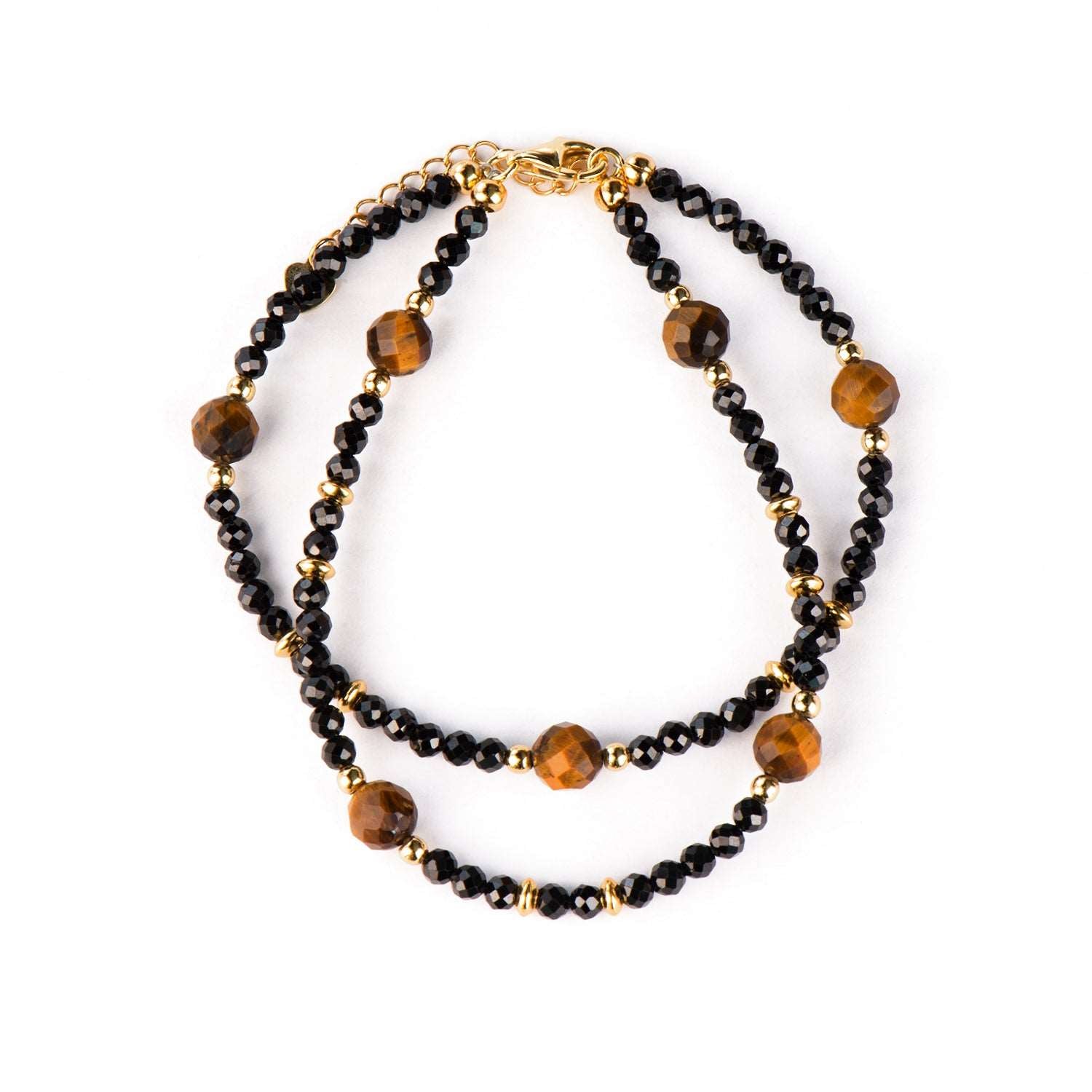 Double Row Of Parallel Black Spinel Tiger Eye Bracelets