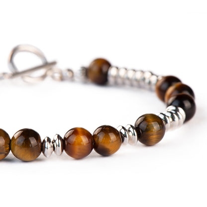 Round Tiger’s Eye 925 Silver Plated 18k Stylish Clasp Beaded Bracelet