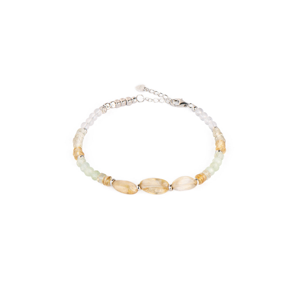 Citrine Lemon Quartz Prehnite Chain Bracelet