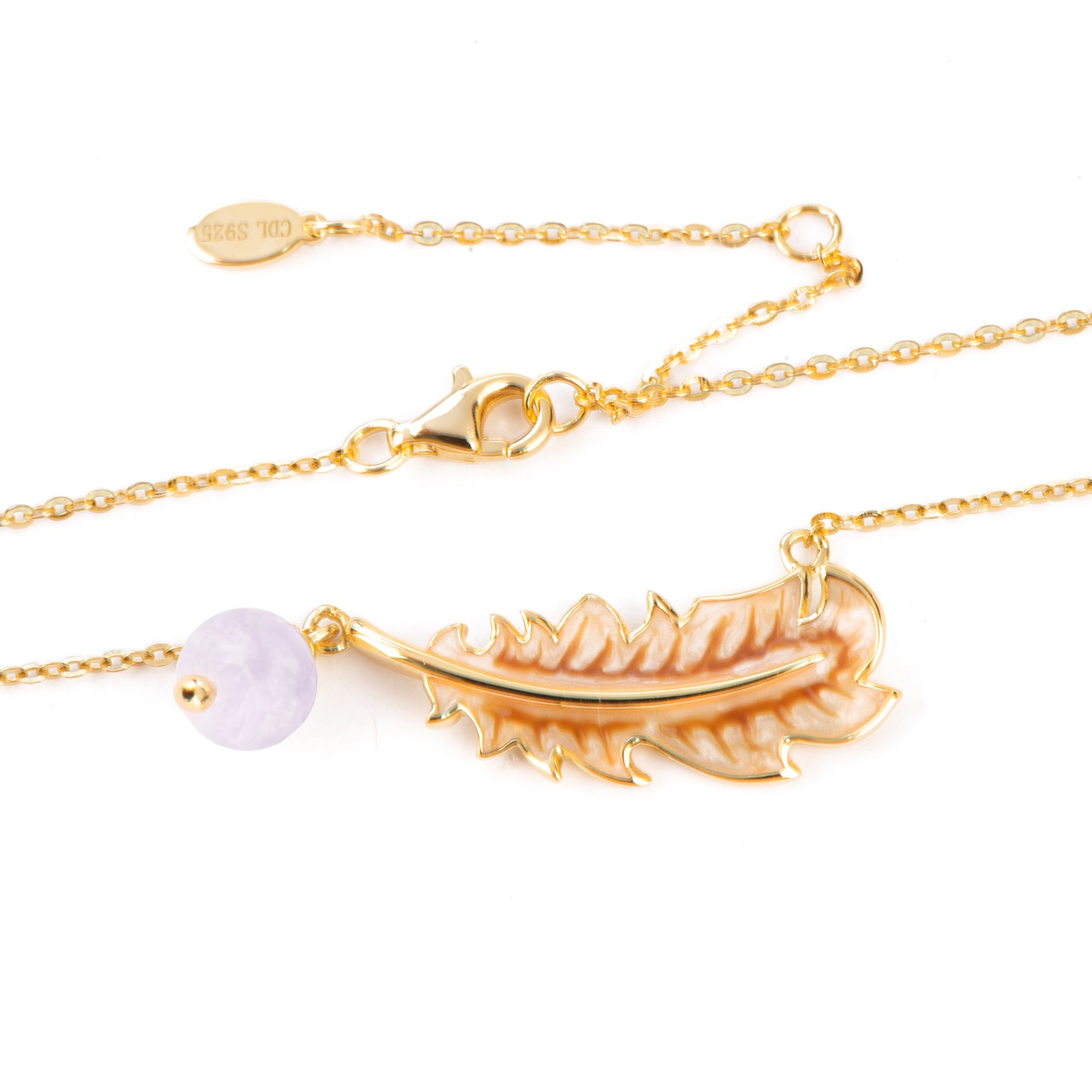 Feather 18k Gold Plated Purple Chalcedony Necklace