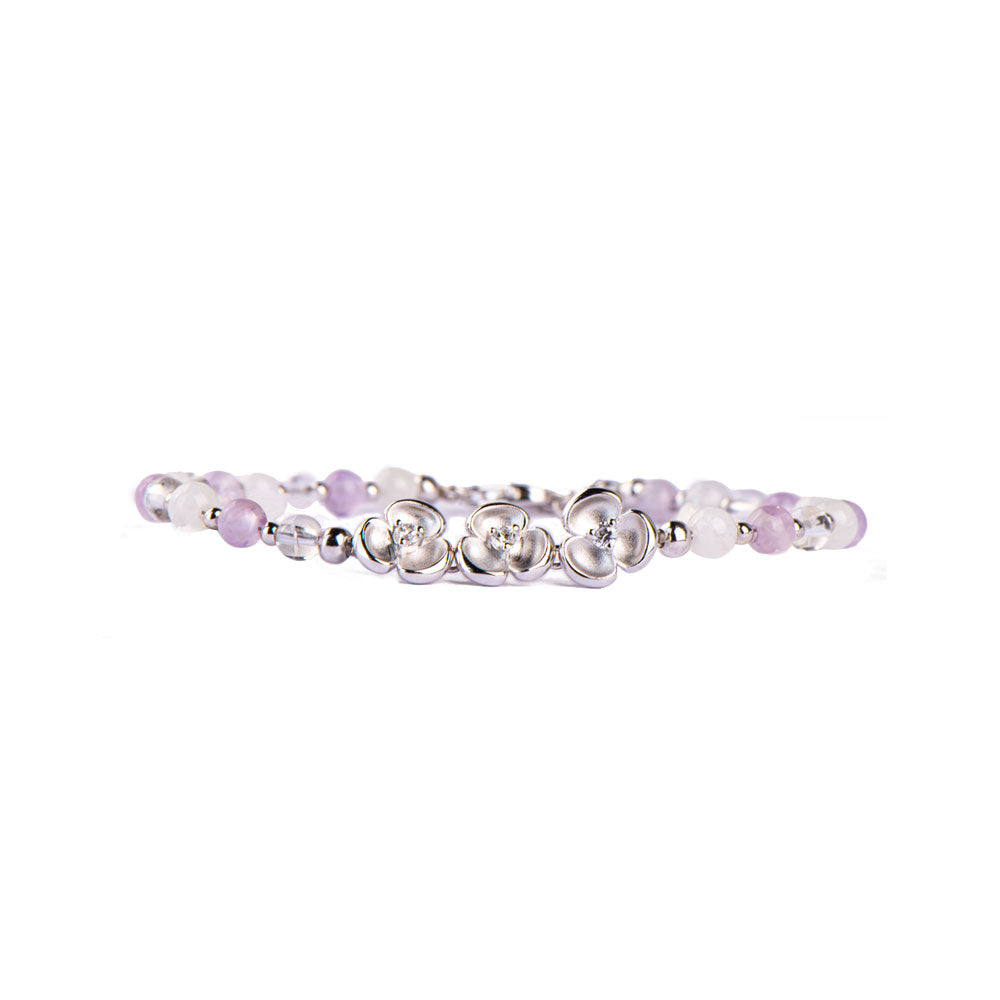 Trinity Blossom Purple Chalcedony Moonstone Extension Chain Bracelet