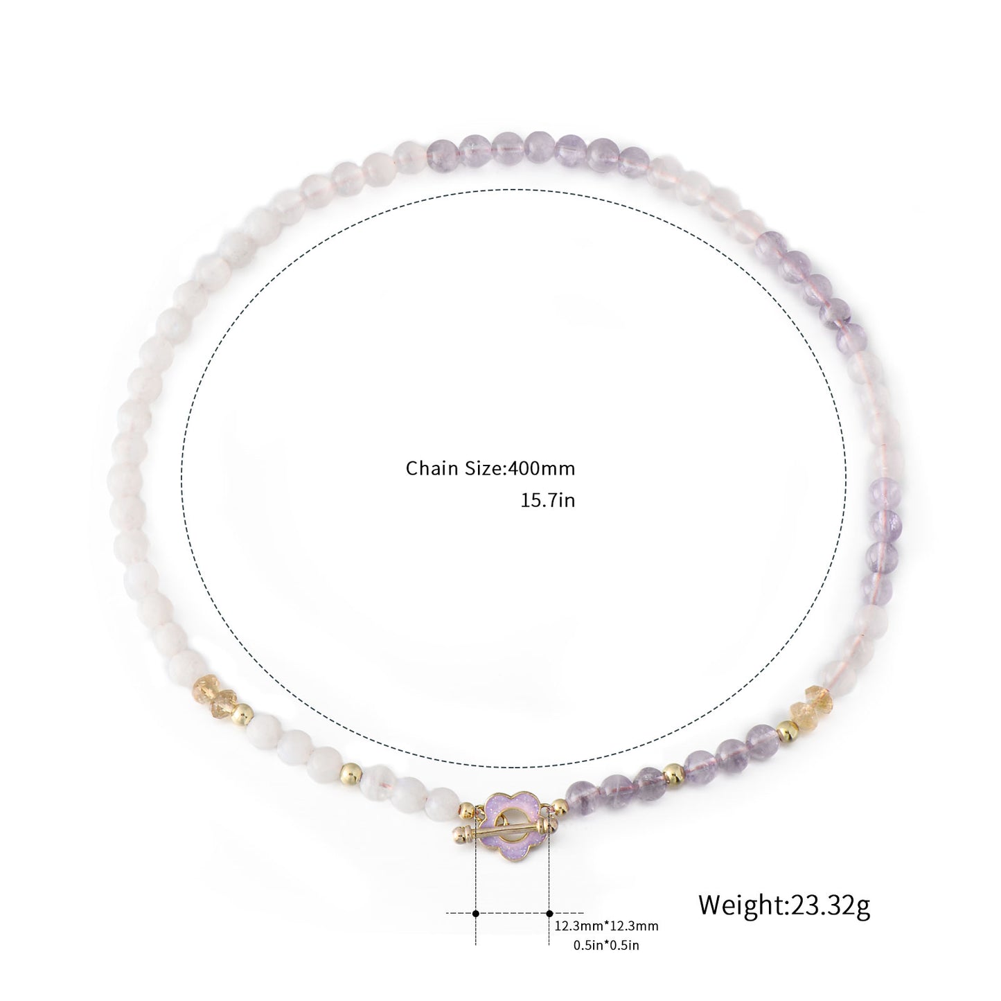 Light purple crystal with flower clasp with low-temperature enamelling process