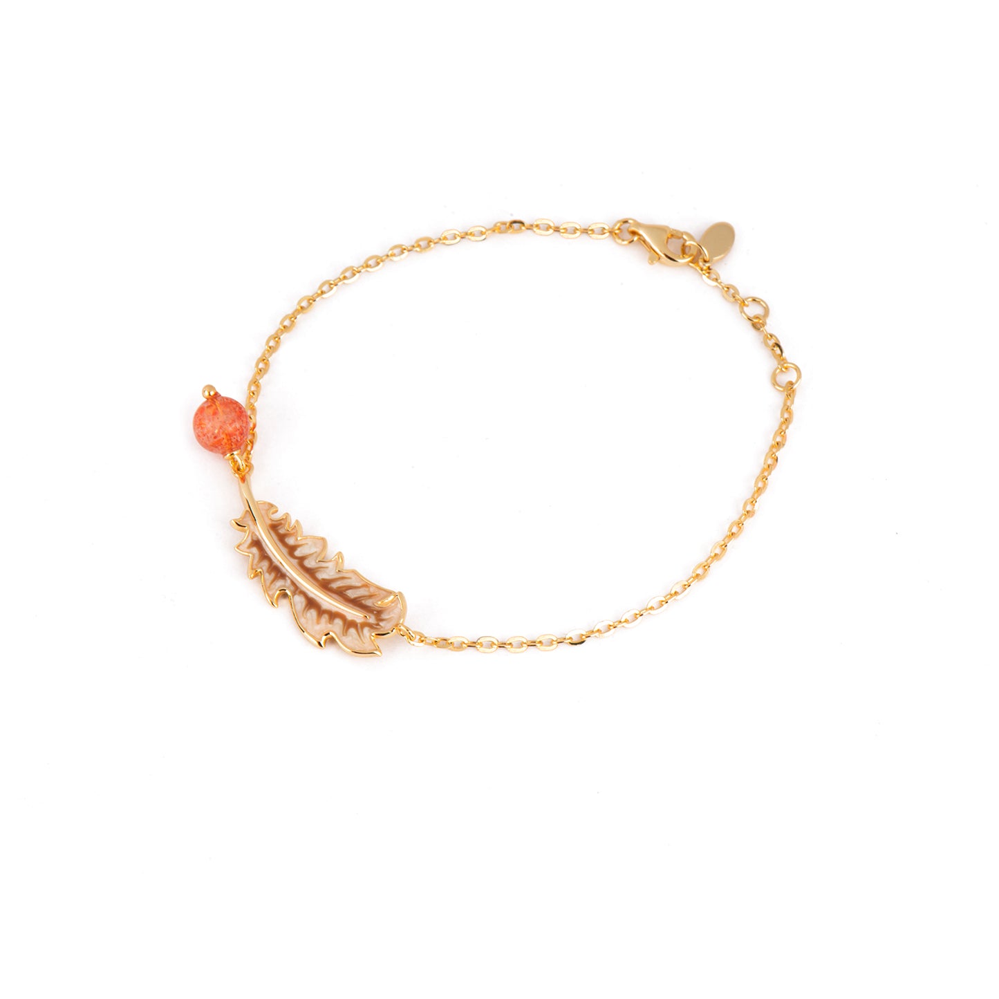 Feather 18k Gold Plated Strawberry Quartz Bracelet