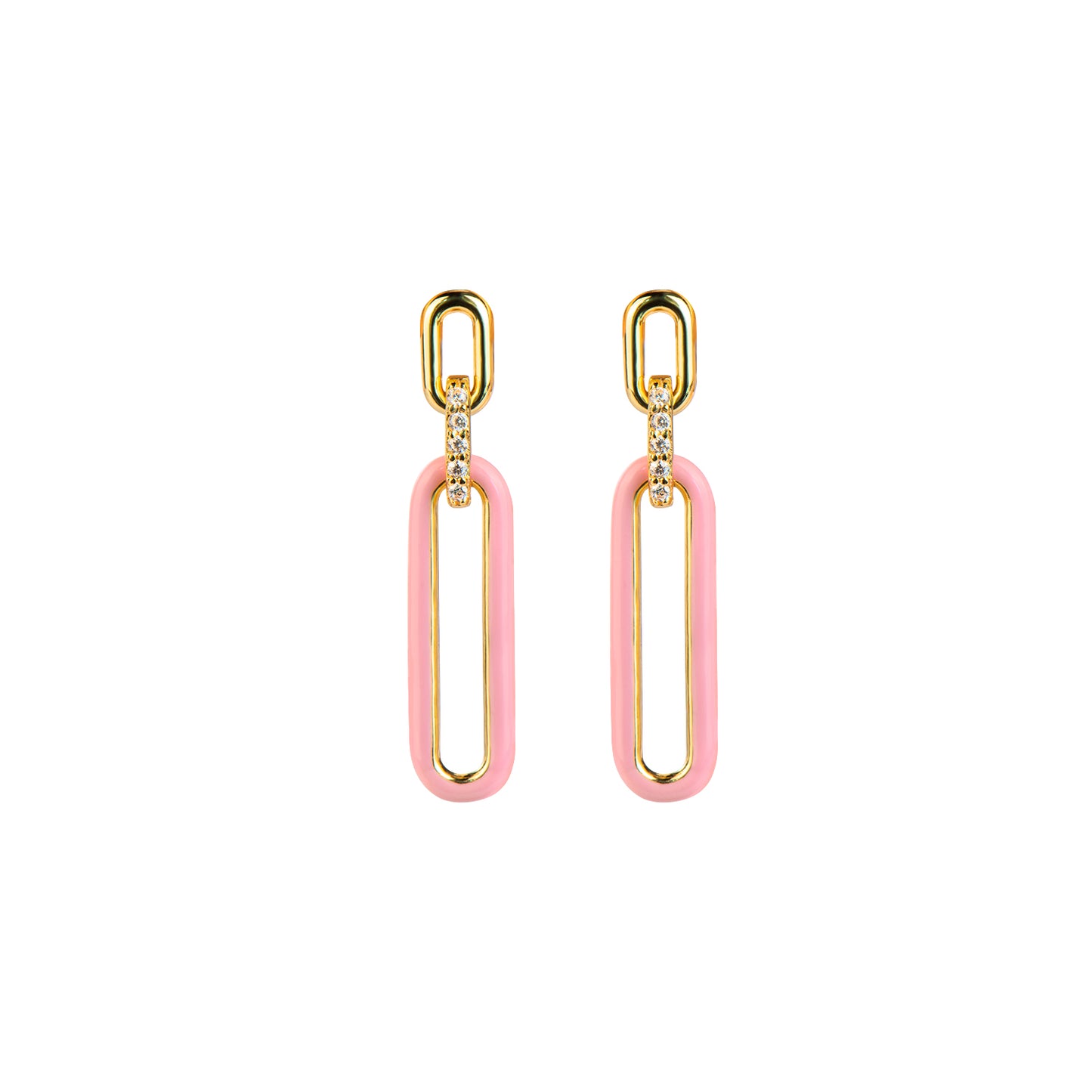 Geometric Charm: Pink 925 Sliver Plated 18k Gold Earrings