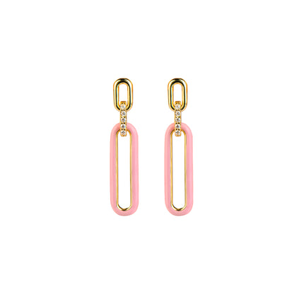 Geometric Charm: Pink 925 Sliver Plated 18k Gold Earrings