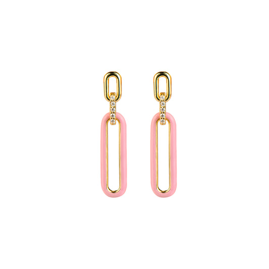 Geometric Charm: Pink 925 Sliver Plated 18k Gold Earrings