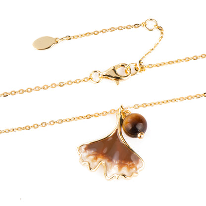 Ginkgo Silver Plated 18K Gold Tiger Eye Necklace